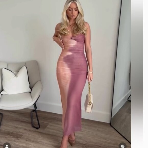 NWT SHADES OF PINK PRINTED TULLE DRESS - Picture 1 of 13